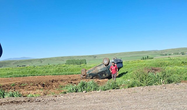 Akyaka'da otomobil takla attı: 1 yaralı