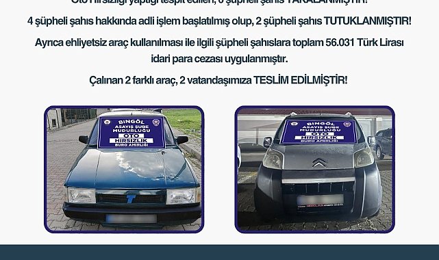 Bingöl'de oto hırsızlığı yapan 6 şüpheli yakalandı