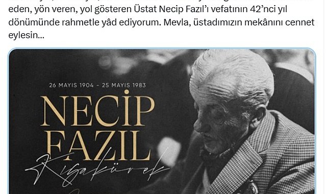 Cumhurbaşkanı Erdoğan'dan Necip Fazıl Kısakürek paylaşımı