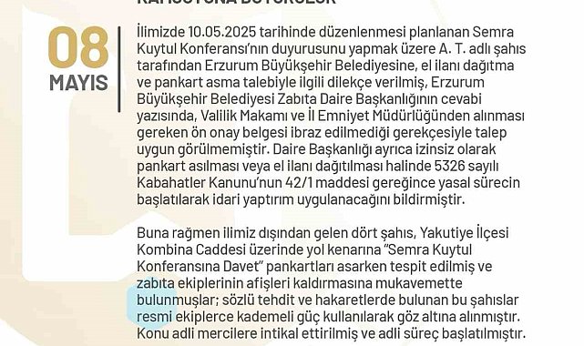 Erzurum'da izinsiz pankart asan 4 kişi gözaltına alındı
