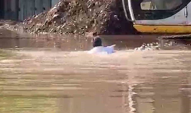 İş makinası operatöründen oyunları aratmayan kurtarma operasyonu
