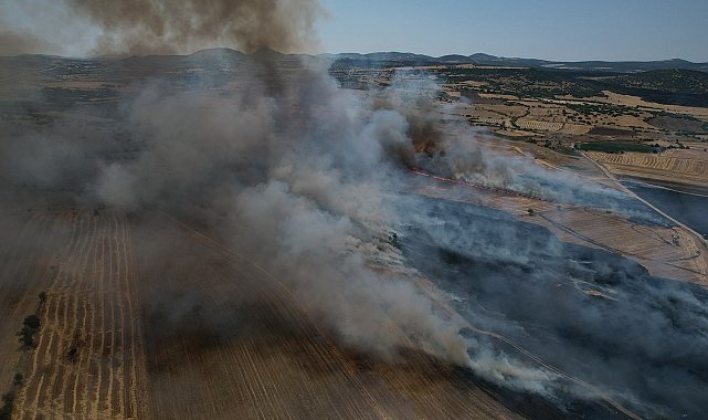 Kula'da ekili arazide büyük yangın