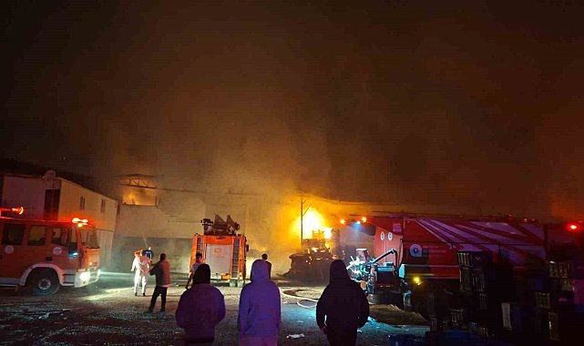 Meyve-sebze paketleme fabrikası yangınındaki hasar gün ağarınca ortaya çıktı