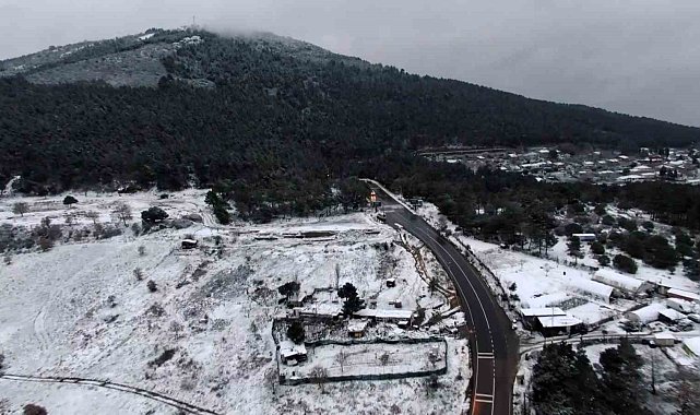 Karla kaplanan Aydos havadan görüntülendi