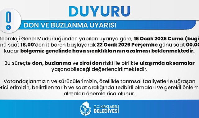 Kırklareli genelinde don ve buzlanma uyarısı: 6 gün sürecek
