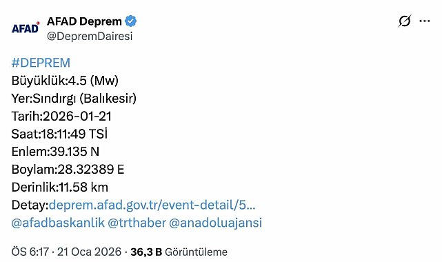 Sındırgı'daki 4.5'lik deprem Bursa'da da hissedildi