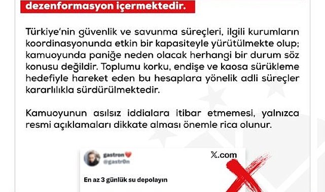 DMM: "Savaş başlayacağı iddiasıyla vatandaşların hazırlıklar yapması gerektiğine yönelik ifadeler dezenformasyon içermektedir"
