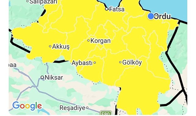 Ordu için sarı kodlu fırtına uyarısı