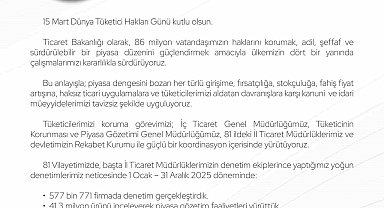 Bakan Bolat'tan Dünya Tüketici Hakları Günü mesajı