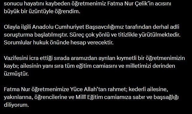 Bakan Gürlek: " Olayla ilgili derhal adli soruşturma başlatılmıştır"