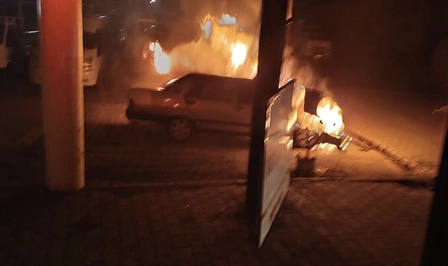 Bingöl'de park halindeki araç alevlere teslim oldu