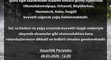 Bursa için sarı alarm: Kuvvetli yağış kapıda