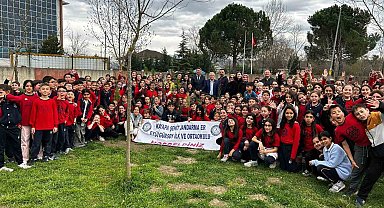 Bursa'da ilköğretim öğrencileri selvi fidanı diktiler