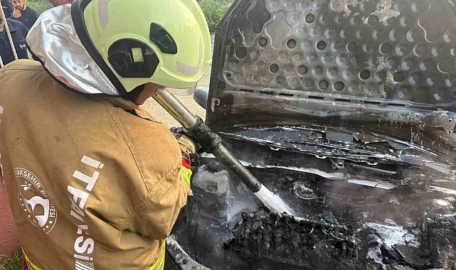 Hatay'da park halindeki otomobil alevlere teslim oldu