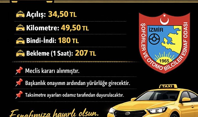 İzmir'de taksilerin indi bindi ücreti 180 lira oldu
