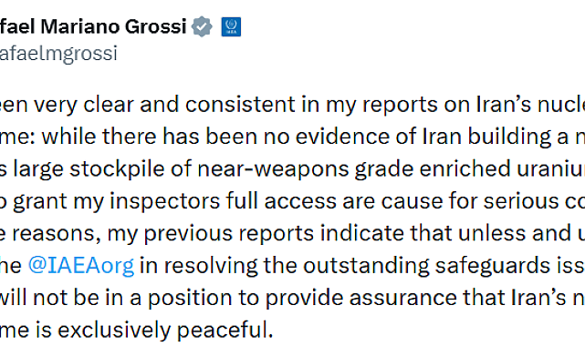 UAEA Başkanı Grossi, İran'ın nükleer bomba ürettiğine dair bir kanıtın bulunmadığını yineledi