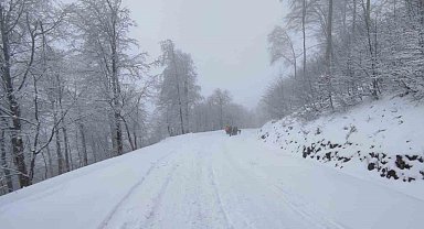 Zirvede kar eğlencesi: Bidonlarla kaydılar, traktörle kızak çektirdiler