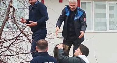 Ağaçta mahsur kalan kediye zabıtadan kurtarma operasyonu