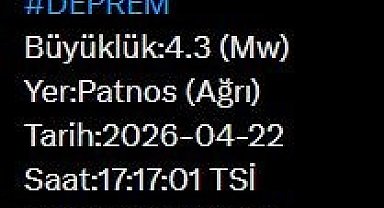 Ağrı'da 4.3 büyüklüğünde deprem