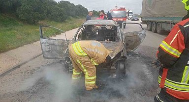 Biga-bandırma karayolunda çıkan araç yangını söndürüldü