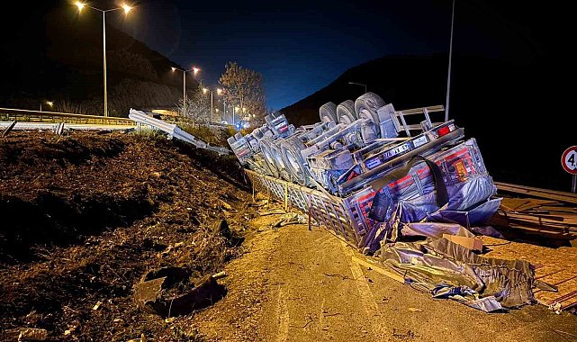 Bilecik'te devrilen tırın sürücüsü yaralandı