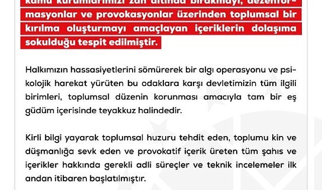 DMM: "Vatandaşlarımızın resmi açıklamaları esas alması kritik önem arz etmektedir"