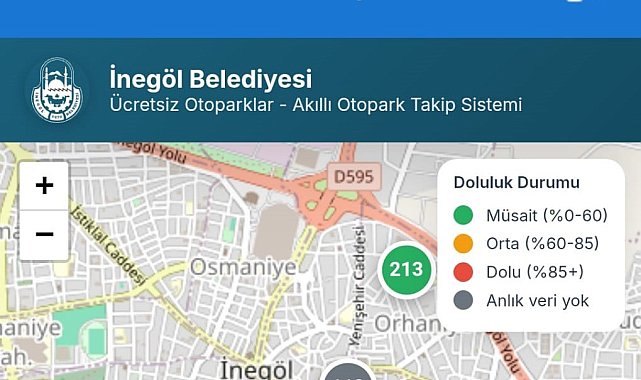 İnegöl'de ücretsiz otoparkların anlık doluluk oranı artık cebinizde