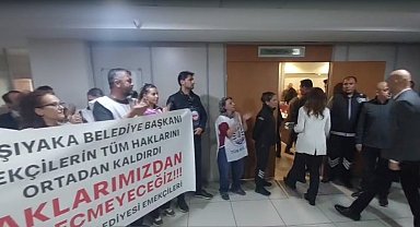 Karşıyaka'da memurlardan meclis girişi Başkan Ünsal'a alkışlı protesto
