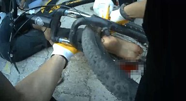 Osmaniye'de ayağı bisikletin tekerine sıkışan çocuk ekiplerce kurtarıldı