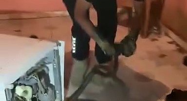 Bulaşık makinesine giren 2 metrelik karayılanı itfaiye çıkardı