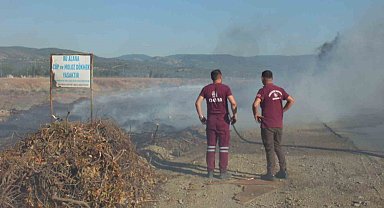 Burhaniye'de Karınca Deresinde çıkan ot yangını 3 saatte söndürüldü