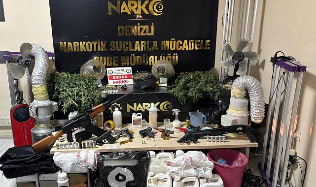 Denizli'de çok sayıda silah ve kenevir yetiştirme ekipmanları ele geçirildi