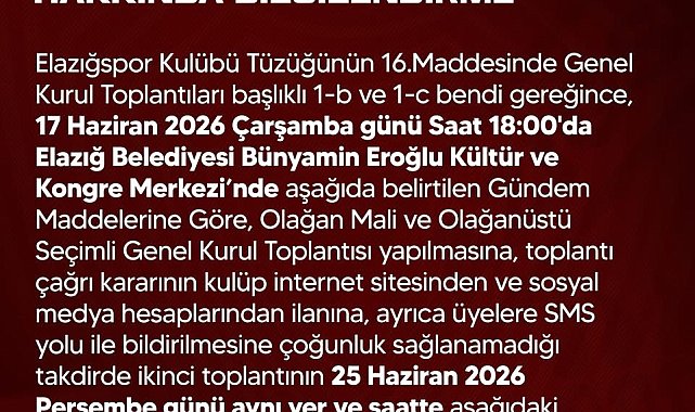 Elazığspor'da genel kurul tarihi netleşti