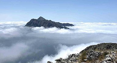 Kaya Düldül dağı sis denizinin ortasında kaldı