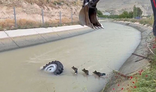 Malatya'da traktör kanala uçtu, sürücü son anda kurtuldu