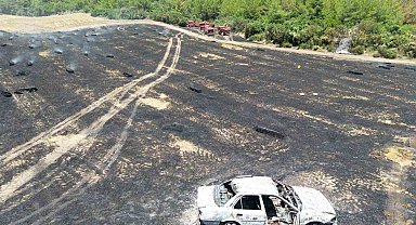 Otomobilde çıkan yangın ormana sıçradı