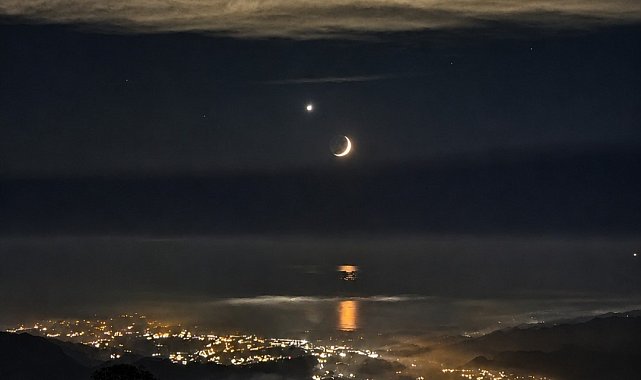 Rize semalarında ay yıldızlı eşsiz görüntü