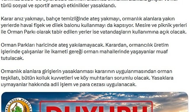 Sıcaklıklar arttı, ormanlara giriş yasaklandı
