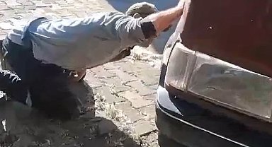 Tokat'ta aracın motor kısmına giren yılanı itfaiye ekipleri kürekle yakaladı