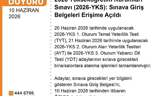 YKS giriş belgeleri erişime açıldı