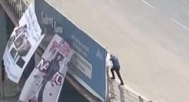 Adana'da köprüye NATO protestosu için pankart asan şahıs gözaltına alındı