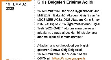 AGS ve ÖABT'nin giriş belgeleri erişime açıldı