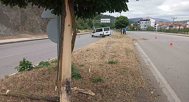 Amasya'da minibüs refüjdeki ağaç ve direğe çarptı: 4 yaralı