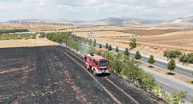 Anız yangını ağaçlık alana sıçramadan söndürüldü