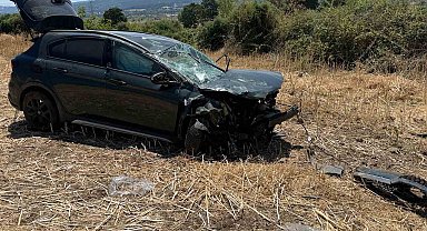 Çan'da otomobil tarlaya uçtu: 2 yaralı