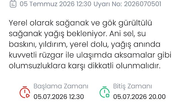 Denizli için kuvvetli yağış ve sel uyarısı