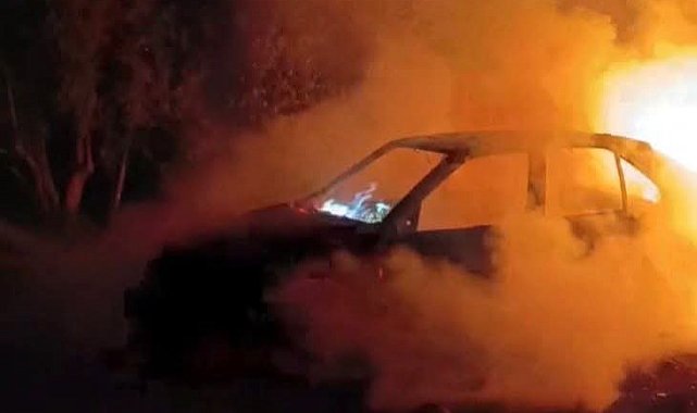 Hatay'da otomobil alevlere teslim oldu