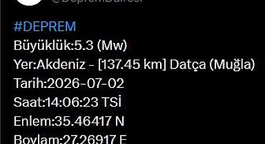 Muğla'da 5.3 büyüklüğünde deprem