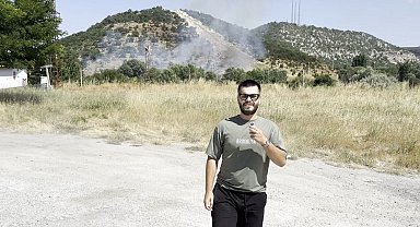 Orman yangını görüntülerken gazeteci gibi anons çekti, olayı heyecan içinde anlattı