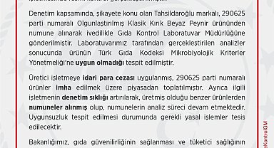 Tahsildaroğlu'nun bir parti beyaz peyniri piyasadan toplatıldı